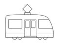 Vector black and white tram. Funny line tramway for kids. Cute vehicle clip art. Public transport icon or coloring page isolated