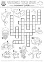 Vector black and white under the sea crossword puzzle for kids. Simple line ocean life quiz with for children. Educational marine