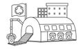 Vector black and white waste recycling plant icon. Garbage sorting factory line illustration. Trash recycle illustration. Cute
