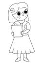 Vector black and white wedding registrar illustration. Cute outline girl in suit. Official ceremony line icon. Cartoon marriage