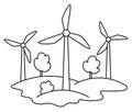 Vector black and white wind generator or turbine icon. Alternative energy source line illustration. Environment friendly concept.