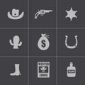 Vector black wild west icons set