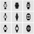 Vector black wristwatch icon set