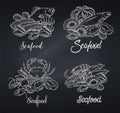 Blackboard banner with chalk seafood