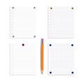 Vector Blank Exercise Book Pages Pinned Set with Pencil Isolated. Royalty Free Stock Photo