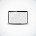 Vector blank glossy screen with transparent wallpaper modern silver metal opened laptop computer with webcam illustration