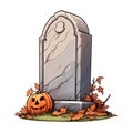 vector blank gravestone. orange stone with pumpkins, ancient headstone vector illustration on white background