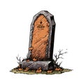 vector blank gravestone. orange stone with pumpkins, ancient headstone vector illustration on white background