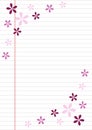 Vector blank for letter or greeting card. Paper of notebook, white form with lines, and colorful flowers. A4 format size