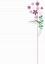 Vector blank for letter or greeting card. Paper of notebook, white form with lines and colorful flowers with leaves. A4 format siz