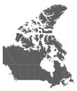 Vector blank map of Canada with provinces and territories and administrative divisions.