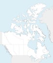 Vector blank map of Canada with provinces and territories and administrative divisions, and neighbouring countries and territories