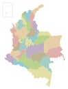 Vector blank map of Colombia with departments, capital region and administrative divisions.
