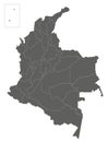 Vector blank map of Colombia with departments, capital region and administrative divisions.