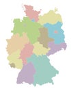 Vector blank map of Germany with federated states or regions and administrative divisions