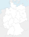 Vector blank map of Germany with federated states or regions and administrative divisions, and neighbouring countries