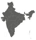 Vector blank map of India with states and territories and administrative divisions