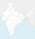 Vector blank map of India with states and territories and administrative divisions, and neighbouring countries