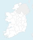 Vector blank map of Ireland with counties and administrative divisions, and neighbouring countries