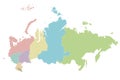Vector blank map of Russia with regions or or federal districts and administrative divisions.