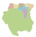 Vector blank map of Suriname with districts and administrative divisions.