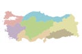 Vector blank map of Turkey with regions and geographical divisions