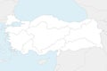 Vector blank map of Turkey with regions and geographical divisions, and neighbouring countries Royalty Free Stock Photo
