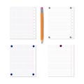 Vector Blank Note Paper Note Book Pages Pinned by Realistic Pin Buttons, Set with Pencil Isolated Royalty Free Stock Photo