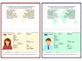 Vector Blank open international passport template. passport with sample personal data page. Royalty Free Stock Photo