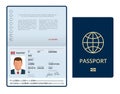 Vector Blank open passport template. International passport with sample personal data page. Document for travel and Royalty Free Stock Photo