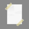 Vector blank paper with yellow adhesive tapes on transparent background.