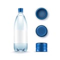 Vector Blank Plastic Blue Water Bottle with Set of Caps on White Background Royalty Free Stock Photo