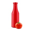 Vector Blank Plastic Red Tomato Ketchup Bottle for Branding without label Isolated with Fresh Tomato on White Background Royalty Free Stock Photo