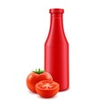 Vector Blank Plastic Red Tomato Ketchup Bottle for Branding without label Isolated with Fresh Tomatoes on White Royalty Free Stock Photo