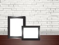Vector blank poster on the white brick wall realistic mockup Royalty Free Stock Photo
