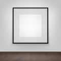 Vector Blank White Mock Up Poster Picture Black Frame on Wall with Brown Wooden Floor Front View Royalty Free Stock Photo
