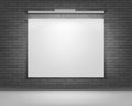 Vector Blank White Mock Up Poster Picture Frame on Black Gray Brick Wall with Floor and Illumination Front View Royalty Free Stock Photo