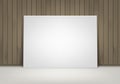 Vector Blank White Mock Up Poster Picture Frame Standing on Floor with Brown Wooden Wall Front View Royalty Free Stock Photo