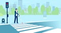 Vector of blind man with sunglasses and cane crossing the street