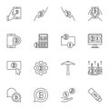 Vector Blockchain concept line icons set on white background Royalty Free Stock Photo