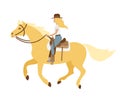 Vector blond girl woman riding running horse Royalty Free Stock Photo