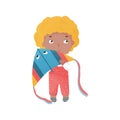 Vector blond haired happy boy with kite.