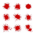 Vector Blood Spots Set, Red Splatters Isolated on White Background.