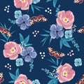 Vector Blooming floral seamless pattern with summer butterflies vector EPS10 ,Design for fashion , fabric, textile, wallpaper,