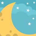 Vector blue abstract background with clouds, stars, half moon. Magic or fantasy world scene with place for text. Cute fairytale Royalty Free Stock Photo