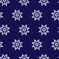 Vector blue abstract snowflake stars seamless background 05. Suitable for textile, gift wrap and wallpaper. Royalty Free Stock Photo