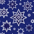 Vector blue abstract snowflake stars seamless background 09. Suitable for textile, gift wrap and wallpaper. Royalty Free Stock Photo
