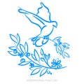 Vector blue background for International Day of peace. Concept illustration with dove of peace, olive branch. International Peace Royalty Free Stock Photo