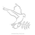 Vector blue background for International Day of peace. Concept illustration with dove of peace, olive branch. International Peace