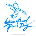 Vector blue background for International Day of peace. Concept illustration with dove of peace, olive branch. Royalty Free Stock Photo